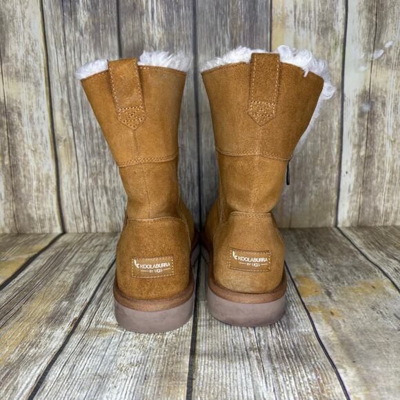 Koolaburra by UGG Aribel Short Shearling Boots Cozy Suede Neutral Chestnut Sz 10 - Picture 3 of 10